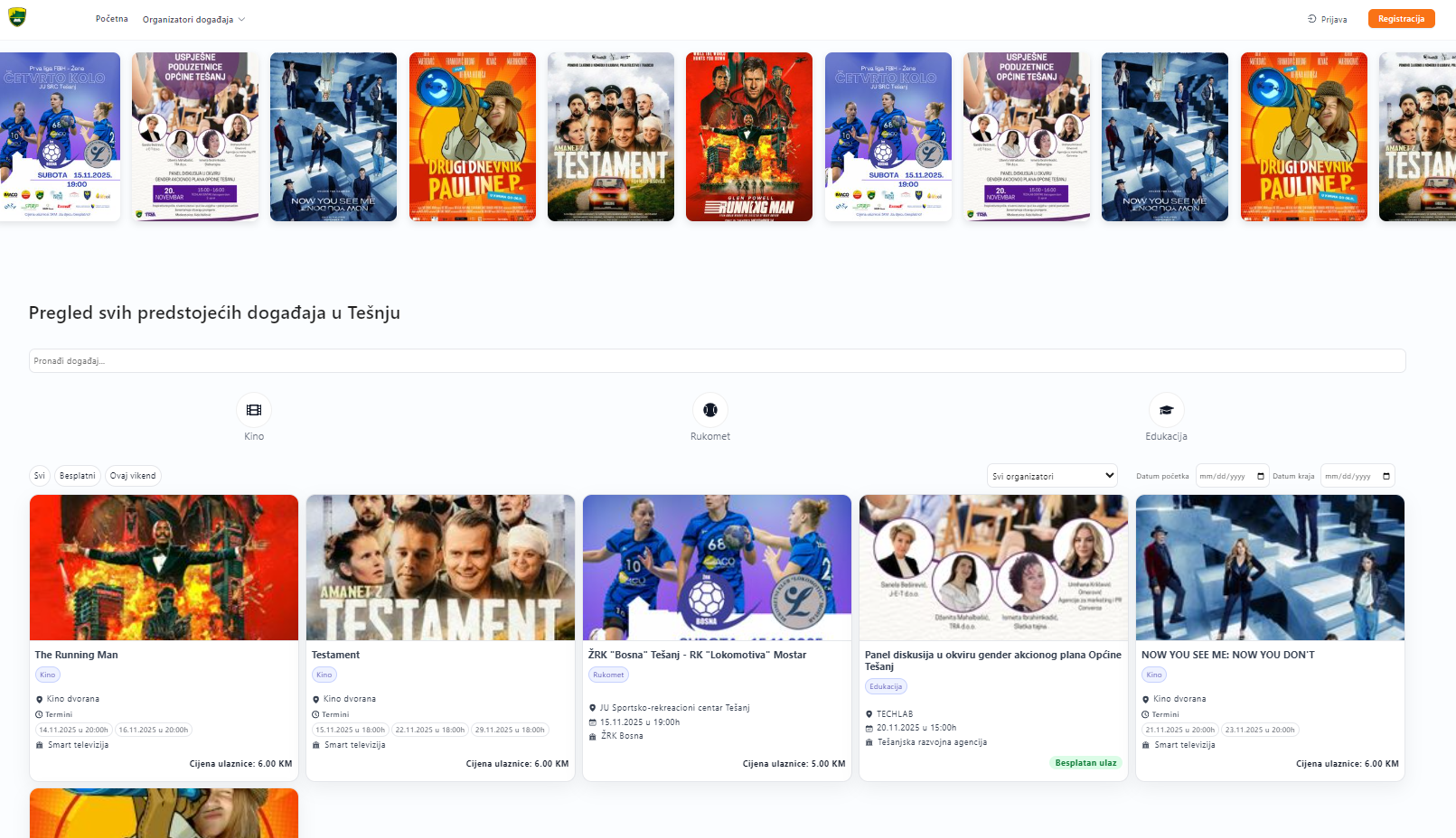 Events dashboard – pregled događaja